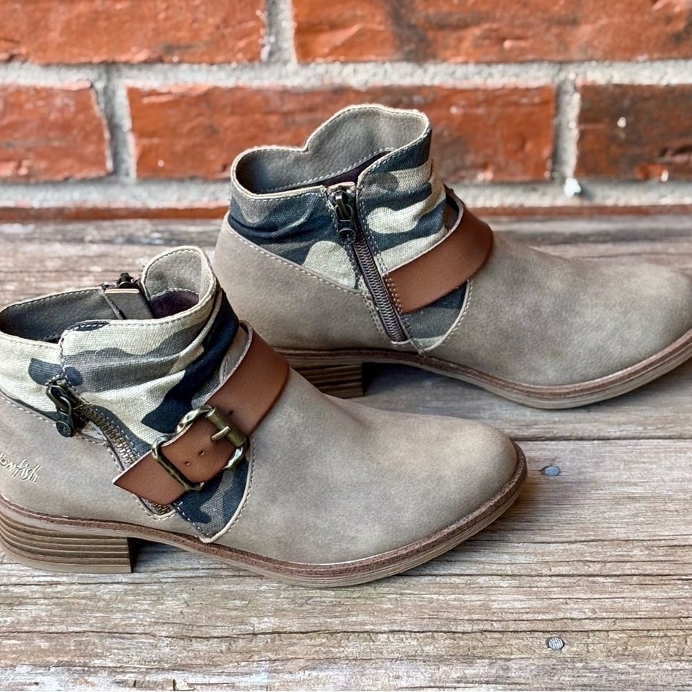 Blowfish Malibu Viten Vegan Suede Brown Camo Zip Ankle Boots Booties Sz 6.5 NEW - Picture 5 of 8
